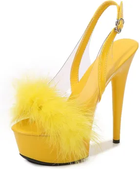 high heels Ankle Strap Fluffy Platform Heels for Women Sexy Sandals High- heeled Shoes Women Stiletto Durable Dress Sandals