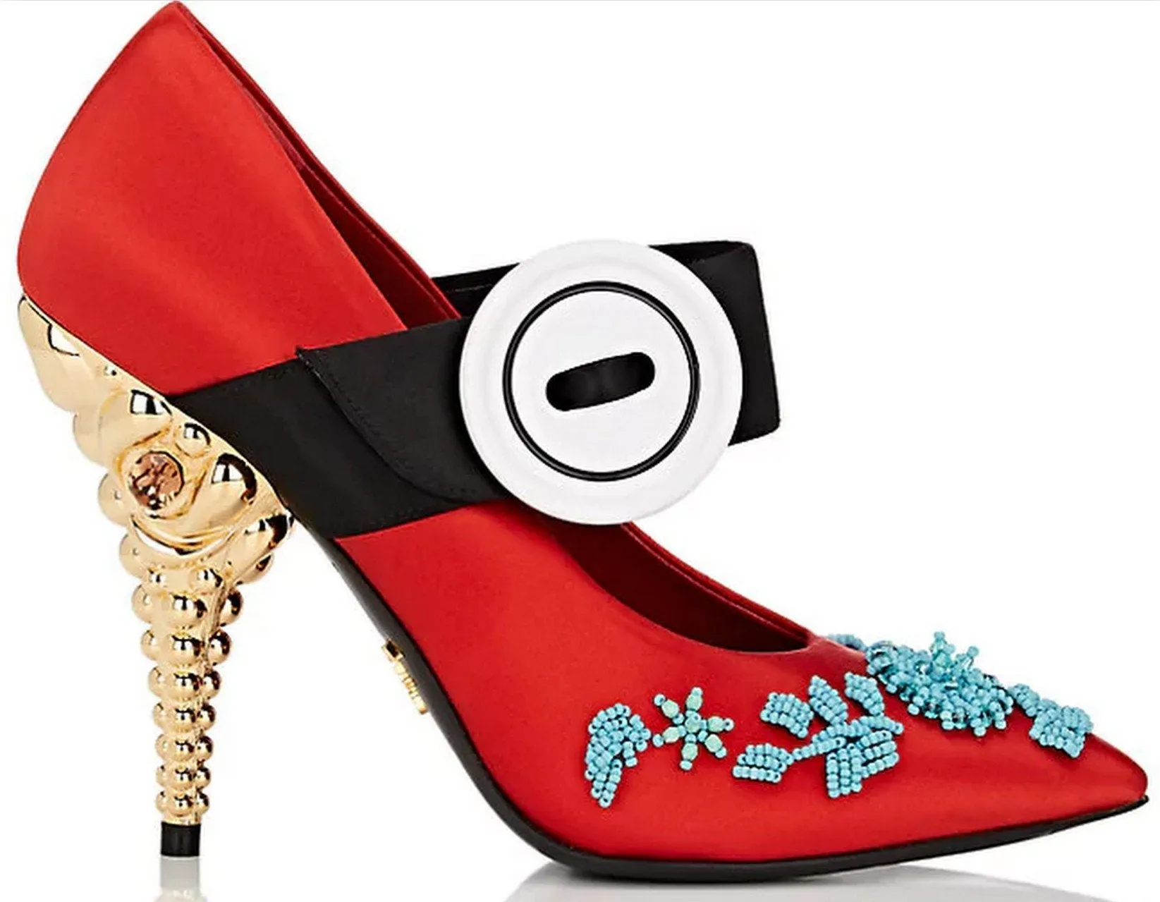 Jeweled-Heel Satin Mary Jane Pumps - Pink, Teal/Blue, Red