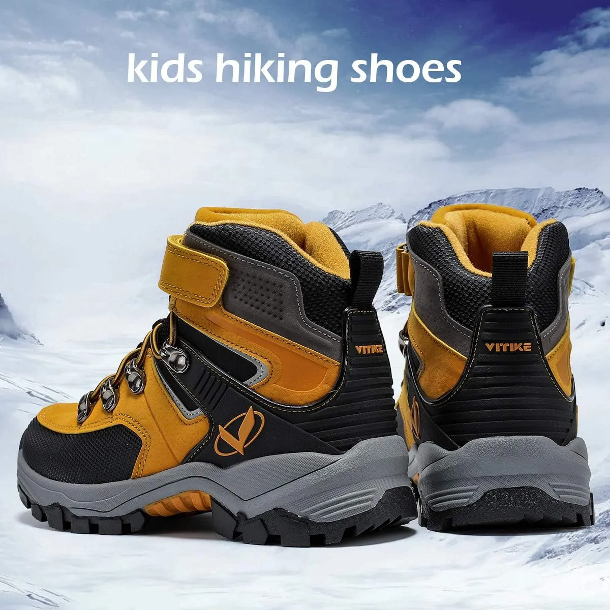 JMFCHI Kids Hiking Boots Boys Girls Outdoor Walking Climbing Sneaker Comfortable Non-slip Snow Shoes Hiker Boot Antiskid Steel Buckle Sole
