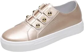 Lausiuoe Shoes For Women Sneakers Trendy Leather Shoes Low Top Slip On Sneakers Casual Comfortable Walking Flat Loafers
