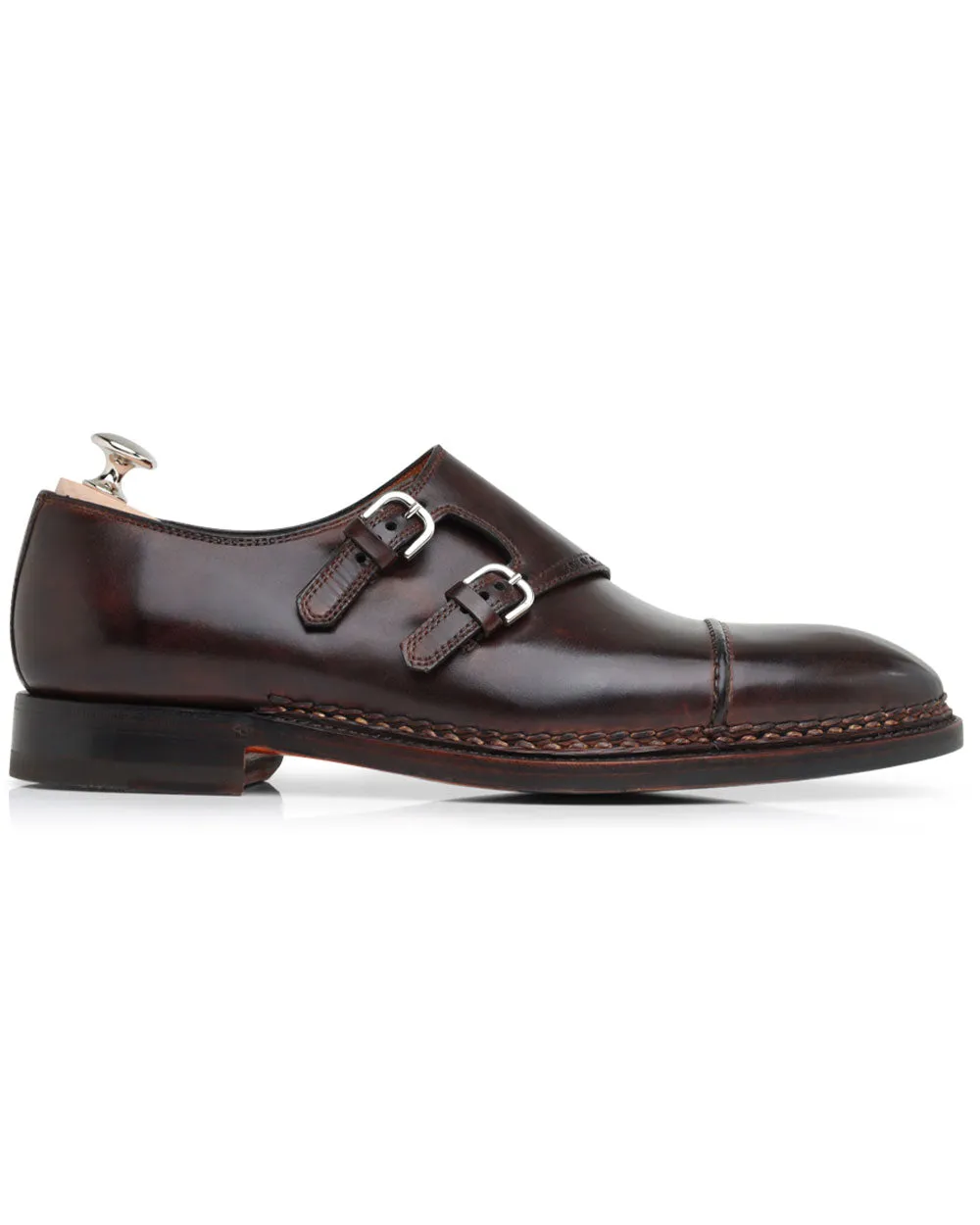 Leather Double Monkstrap in Dark Chocolate