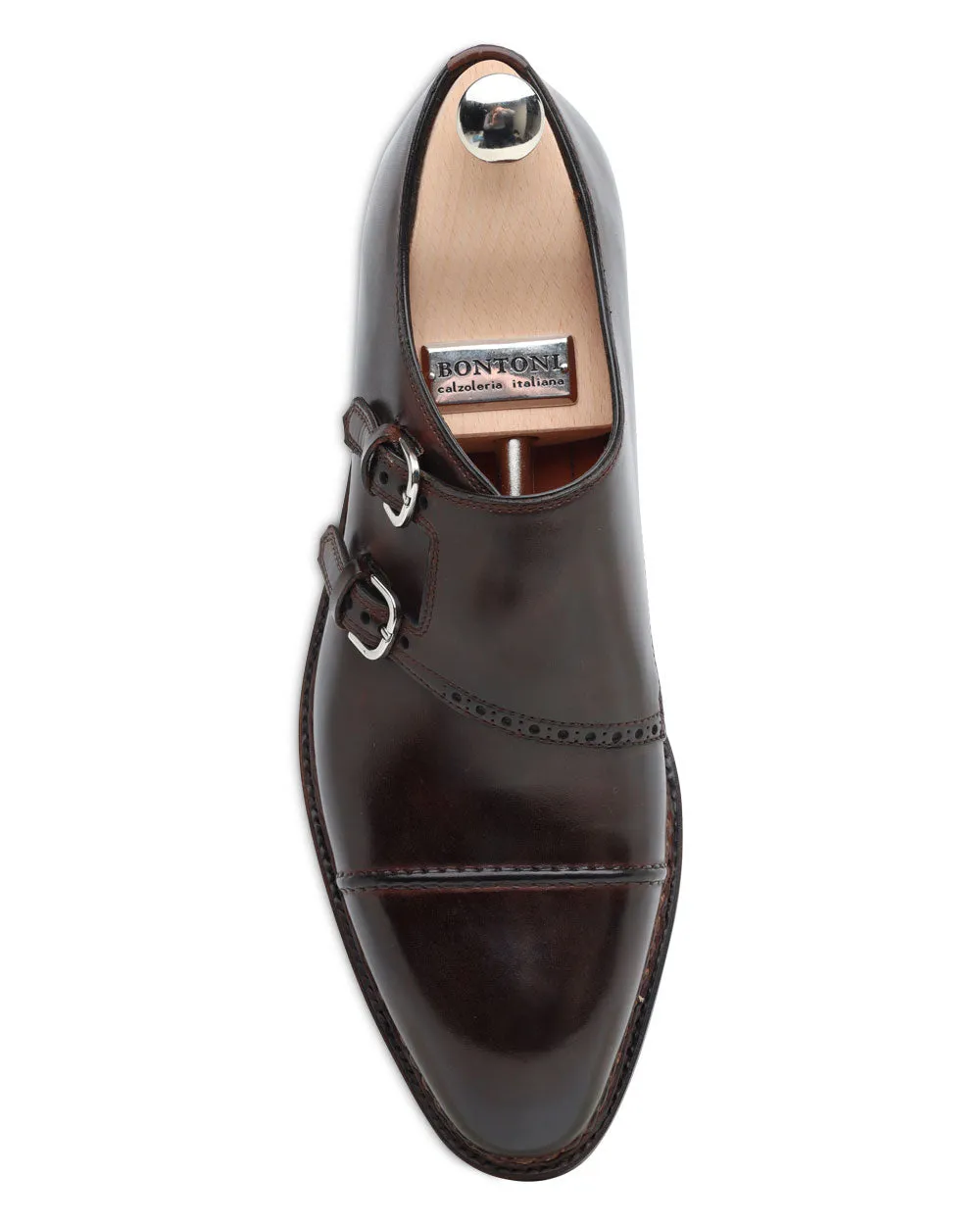 Leather Double Monkstrap in Dark Chocolate