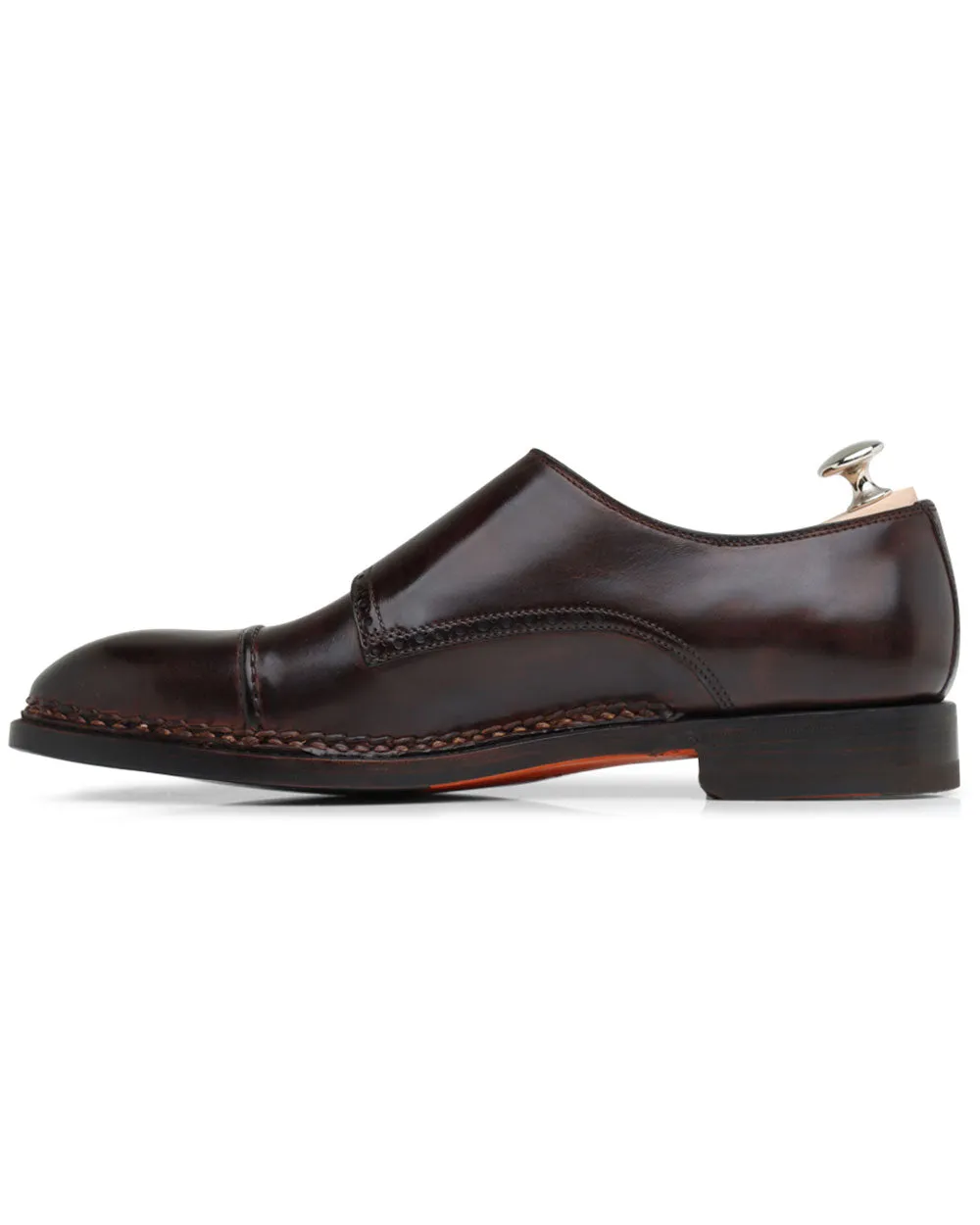 Leather Double Monkstrap in Dark Chocolate