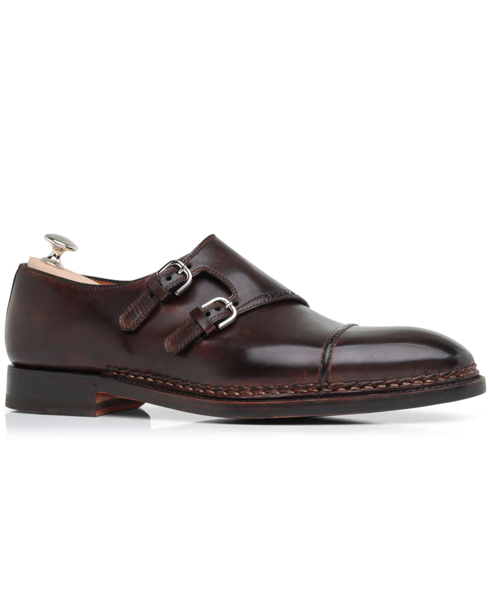 Leather Double Monkstrap in Dark Chocolate