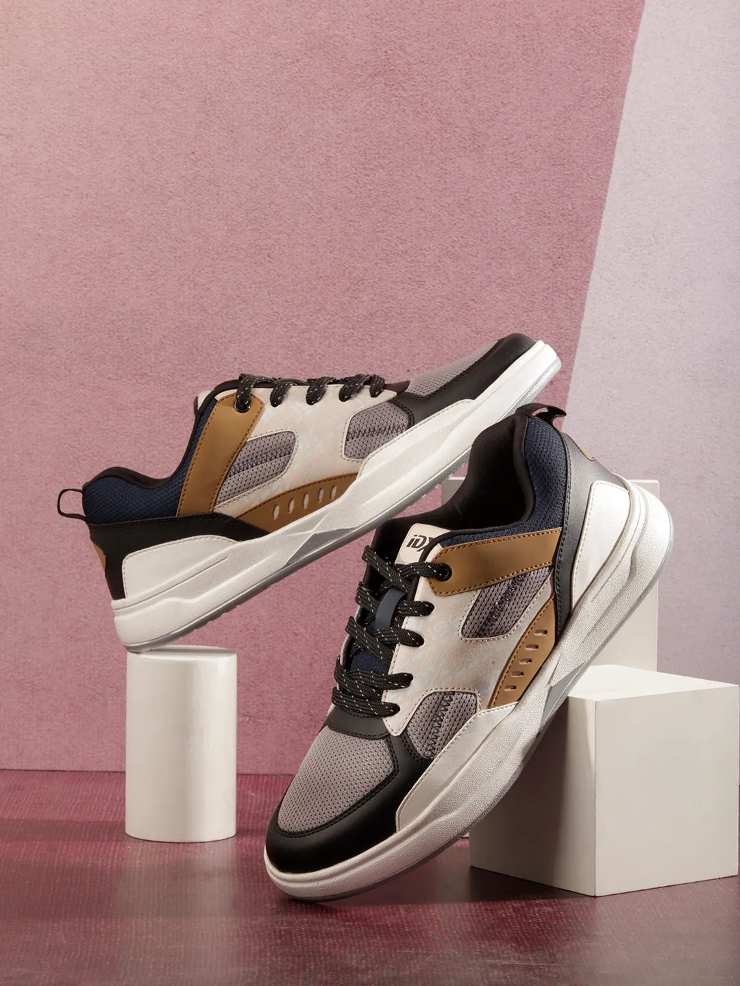 Mens Grey Colorblocked Lace-Up Sneakers (IX6015)