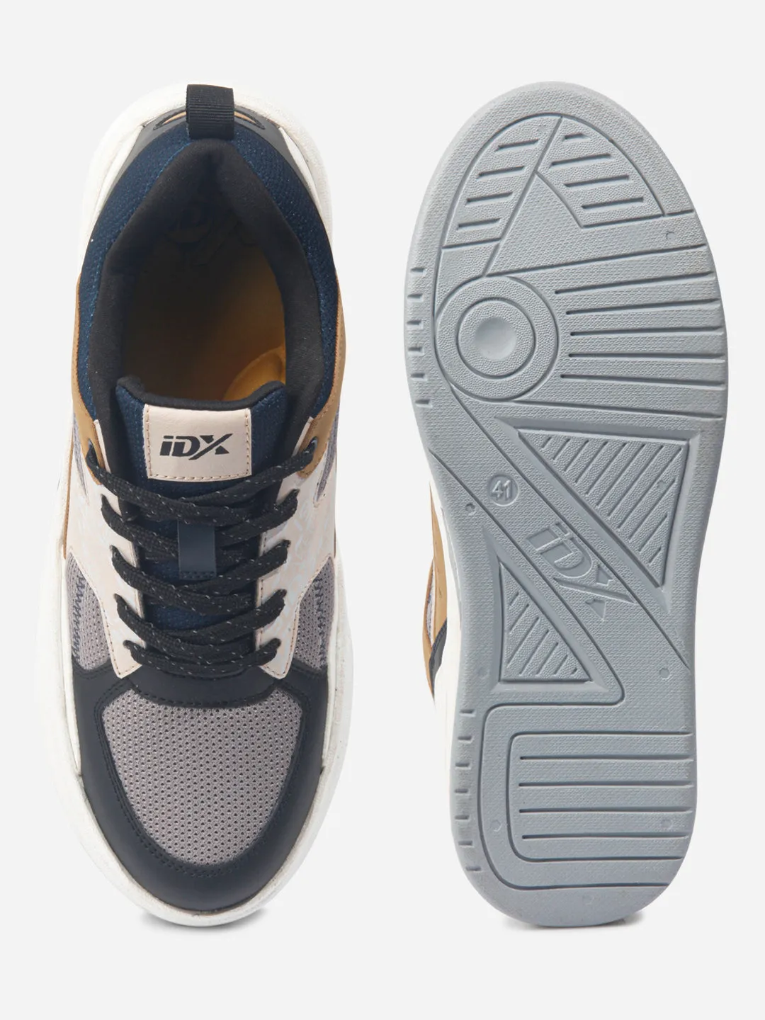 Mens Grey Colorblocked Lace-Up Sneakers (IX6015)