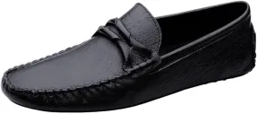 Men's Leather Loafers - Square Toe Lightweight Flexible and Comfortable Driving Shoes, Casual Slip-On Design