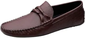 Men's Leather Loafers - Square Toe Lightweight Flexible and Comfortable Driving Shoes, Casual Slip-On Design