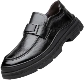 Men's Leather Slip on Platform Loafers Luxury Round Toe Non-Slip Lug Sole Business Work Office Dress Shoes Summer Breathable Walking Casual Shoes