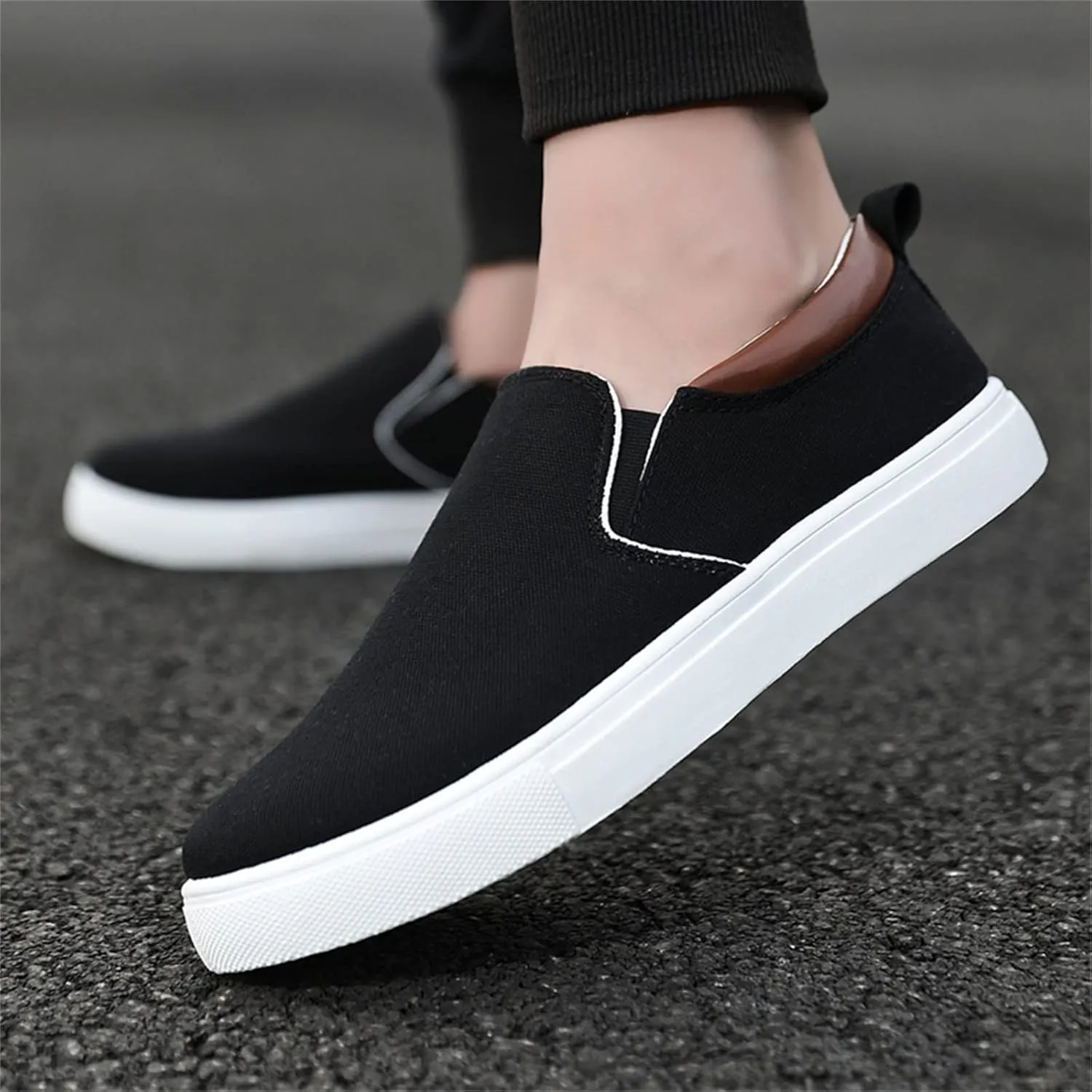 Mens Loafers & Slip-Ons Mens Fashion Solid Color Canvas Flat Bottom Comfortable Running Casual Shoes