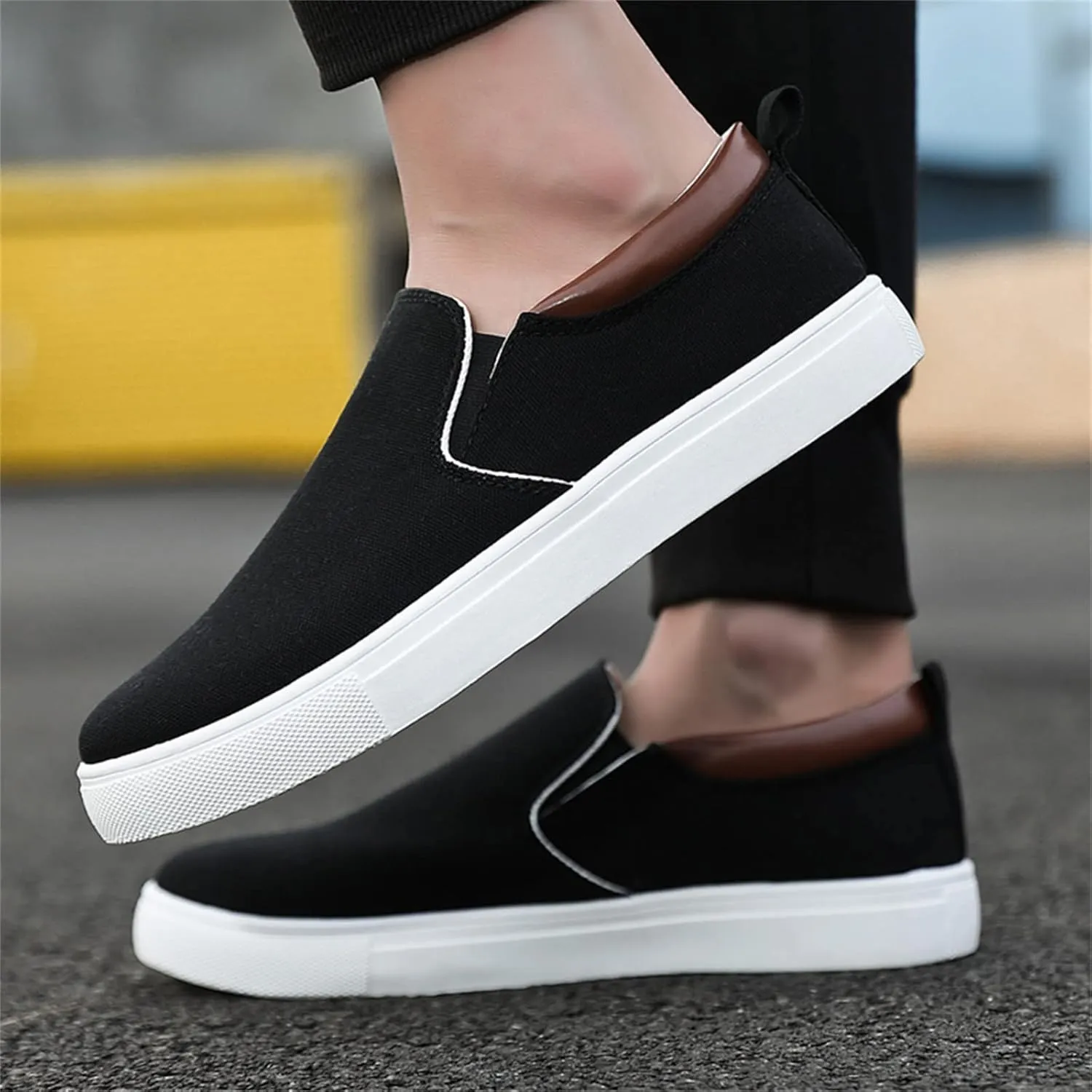 Mens Loafers & Slip-Ons Mens Fashion Solid Color Canvas Flat Bottom Comfortable Running Casual Shoes