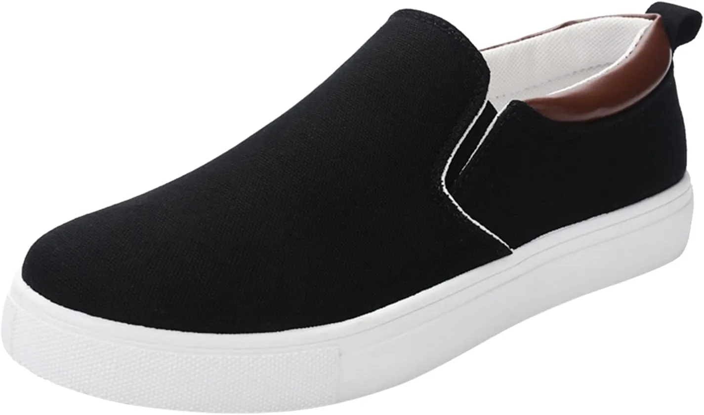 Mens Loafers & Slip-Ons Mens Fashion Solid Color Canvas Flat Bottom Comfortable Running Casual Shoes
