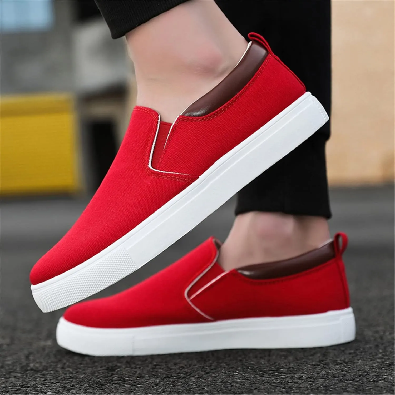 Mens Loafers & Slip-Ons Mens Fashion Solid Color Canvas Flat Bottom Comfortable Running Casual Shoes