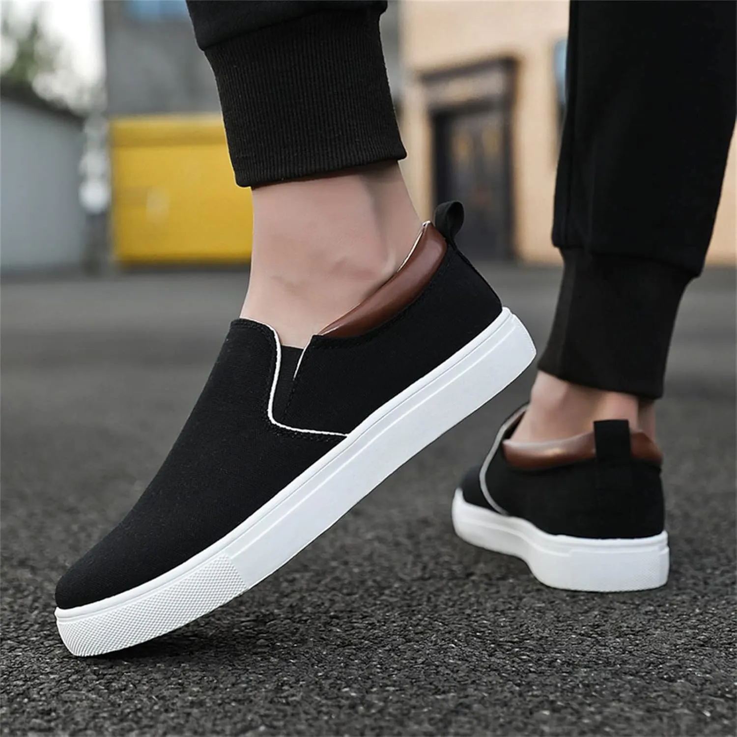 Mens Loafers & Slip-Ons Mens Fashion Solid Color Canvas Flat Bottom Comfortable Running Casual Shoes