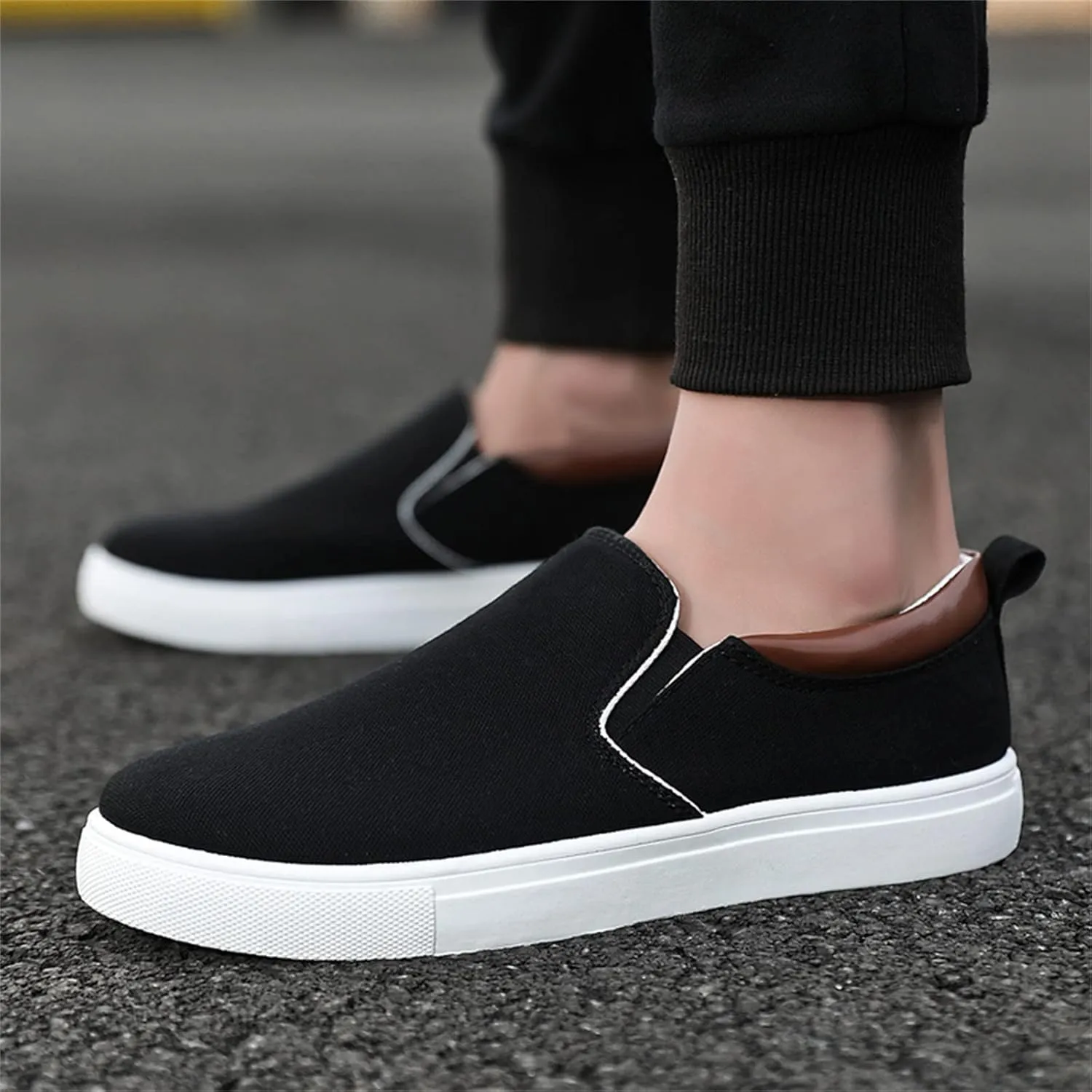 Mens Loafers & Slip-Ons Mens Fashion Solid Color Canvas Flat Bottom Comfortable Running Casual Shoes