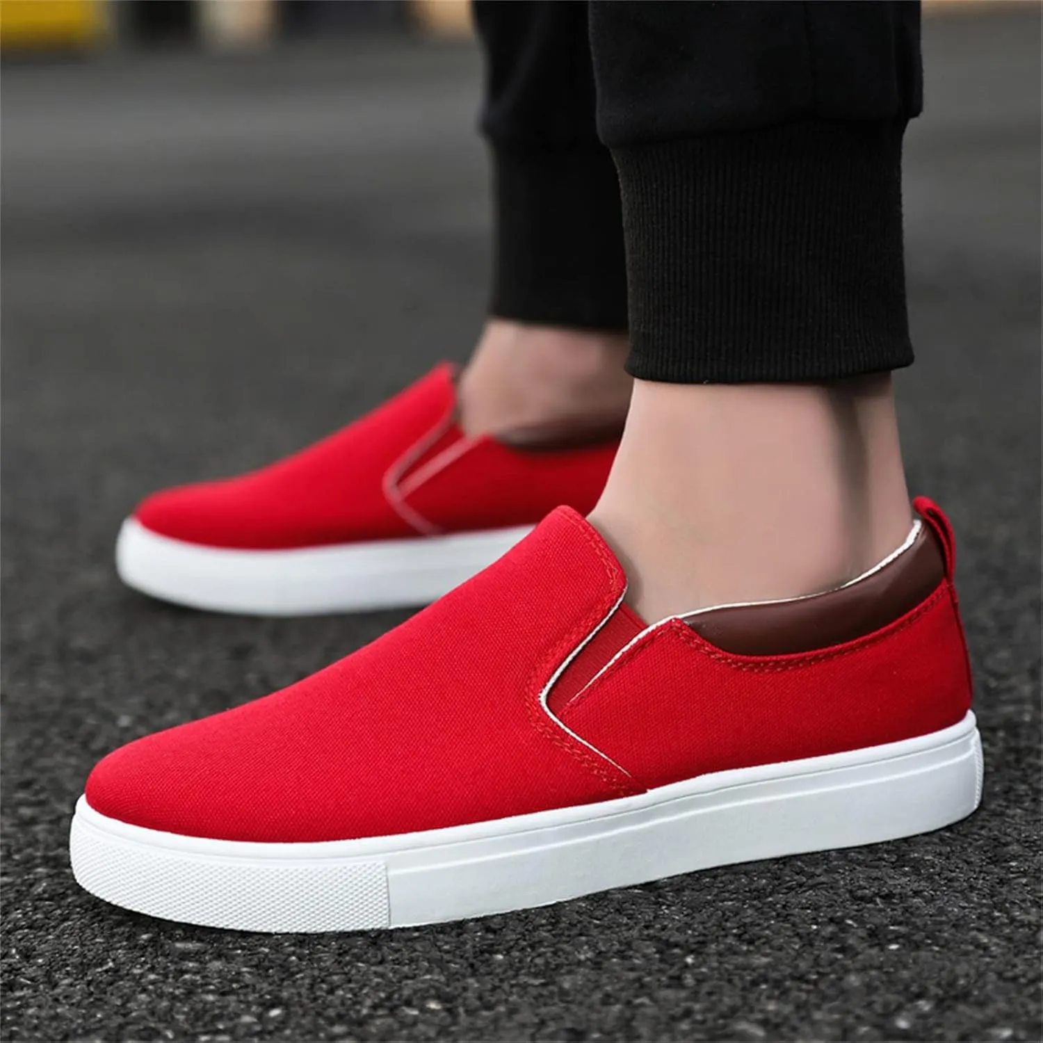 Mens Loafers & Slip-Ons Mens Fashion Solid Color Canvas Flat Bottom Comfortable Running Casual Shoes
