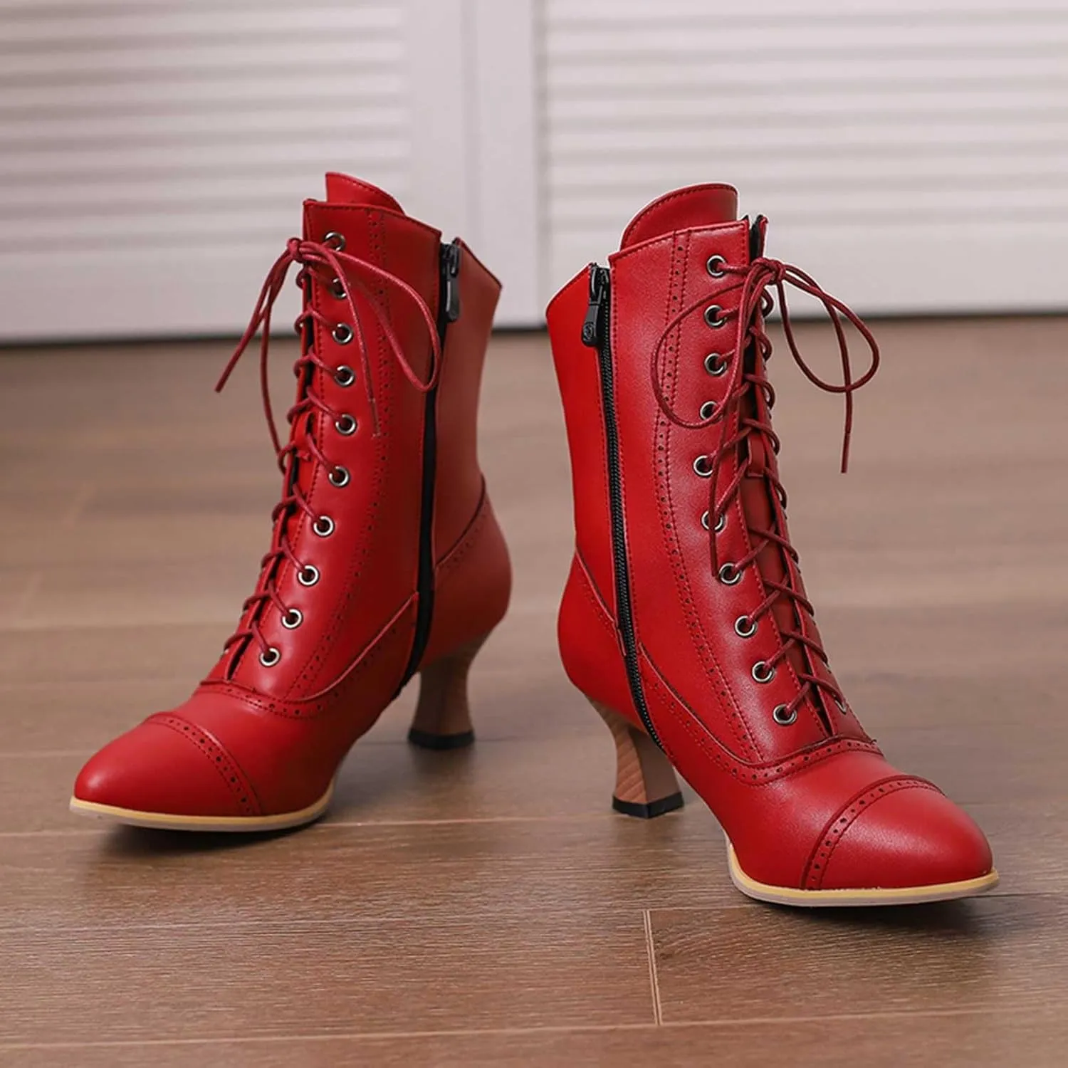 Platform Boots Women's British Pointed Solid Ankle Boots Low Slim Heels Lace-Up Combat Bootie For Lolita