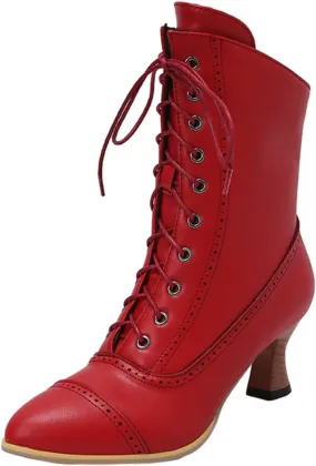 Platform Boots Women's British Pointed Solid Ankle Boots Low Slim Heels Lace-Up Combat Bootie For Lolita