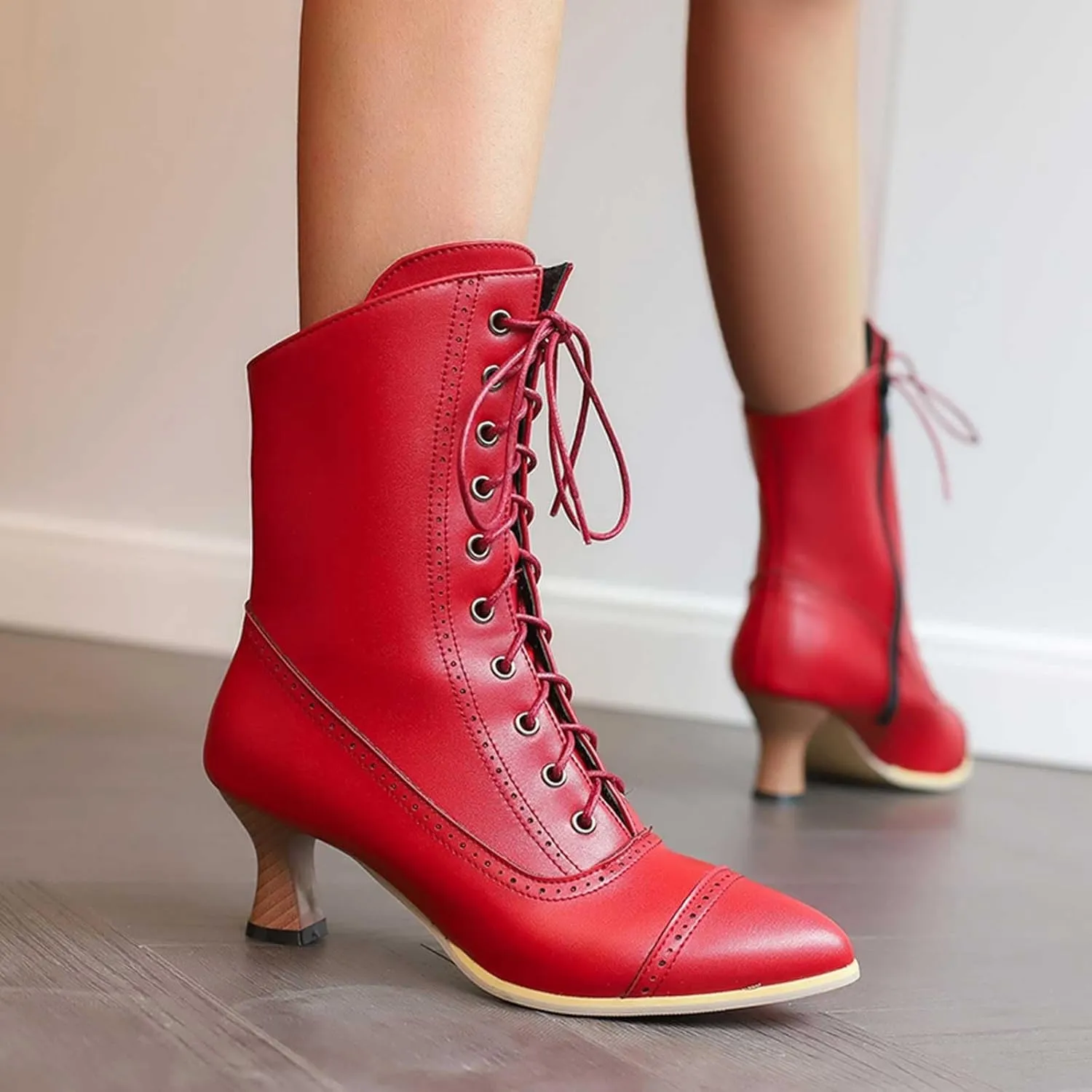 Platform Boots Women's British Pointed Solid Ankle Boots Low Slim Heels Lace-Up Combat Bootie For Lolita
