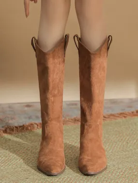 Pointed Toe Thick Heel Stacked Boots Retro High Top Knight Boots