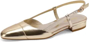Slingback Flats for Women Two Toned Double Strap Block Low Heel Flats Classic Womens Sandals Comfortable Dressy