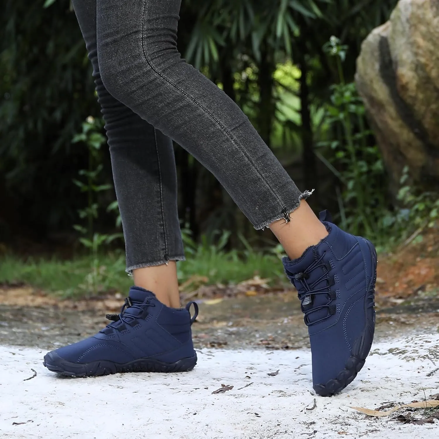 Snow Boots for Women&Men Winter Boots Barefoot Women's Men's Warm Faux Fur Lined Waterproof Snow Sneakers Wide Toe Box Zero Drop Ankle Booties Slip On Minimalist Barefoot Winter Casual Shoes