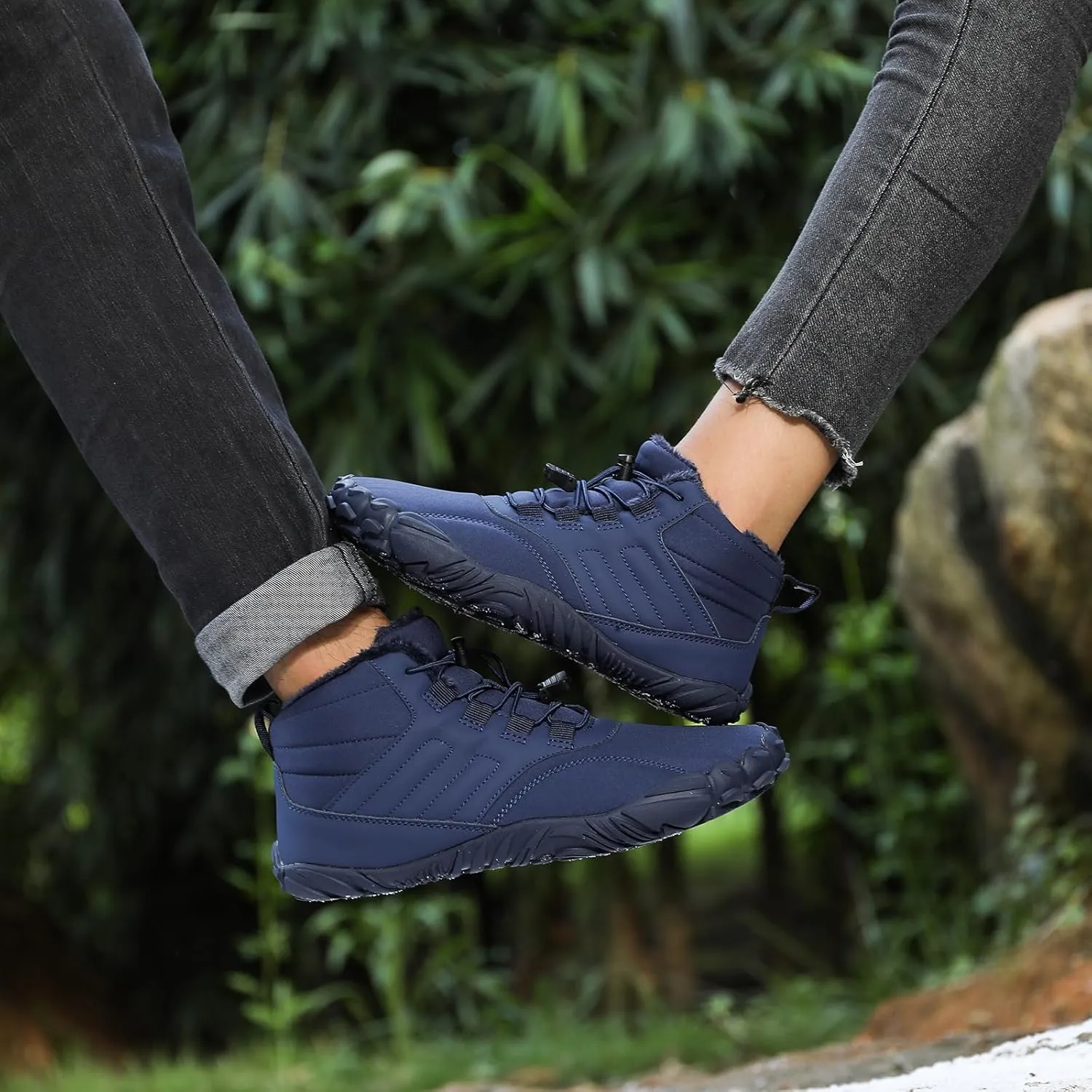 Snow Boots for Women&Men Winter Boots Barefoot Women's Men's Warm Faux Fur Lined Waterproof Snow Sneakers Wide Toe Box Zero Drop Ankle Booties Slip On Minimalist Barefoot Winter Casual Shoes