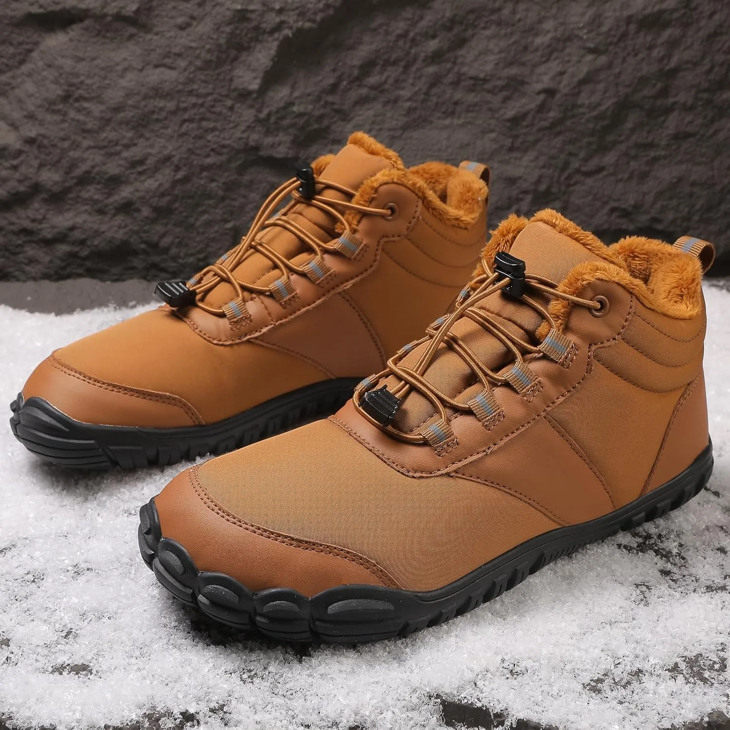 Snow Boots for Women&Men Winter Boots Barefoot Women's Men's Warm Faux Fur Lined Waterproof Snow Sneakers Wide Toe Box Zero Drop Ankle Booties Slip On Minimalist Barefoot Winter Casual Shoes