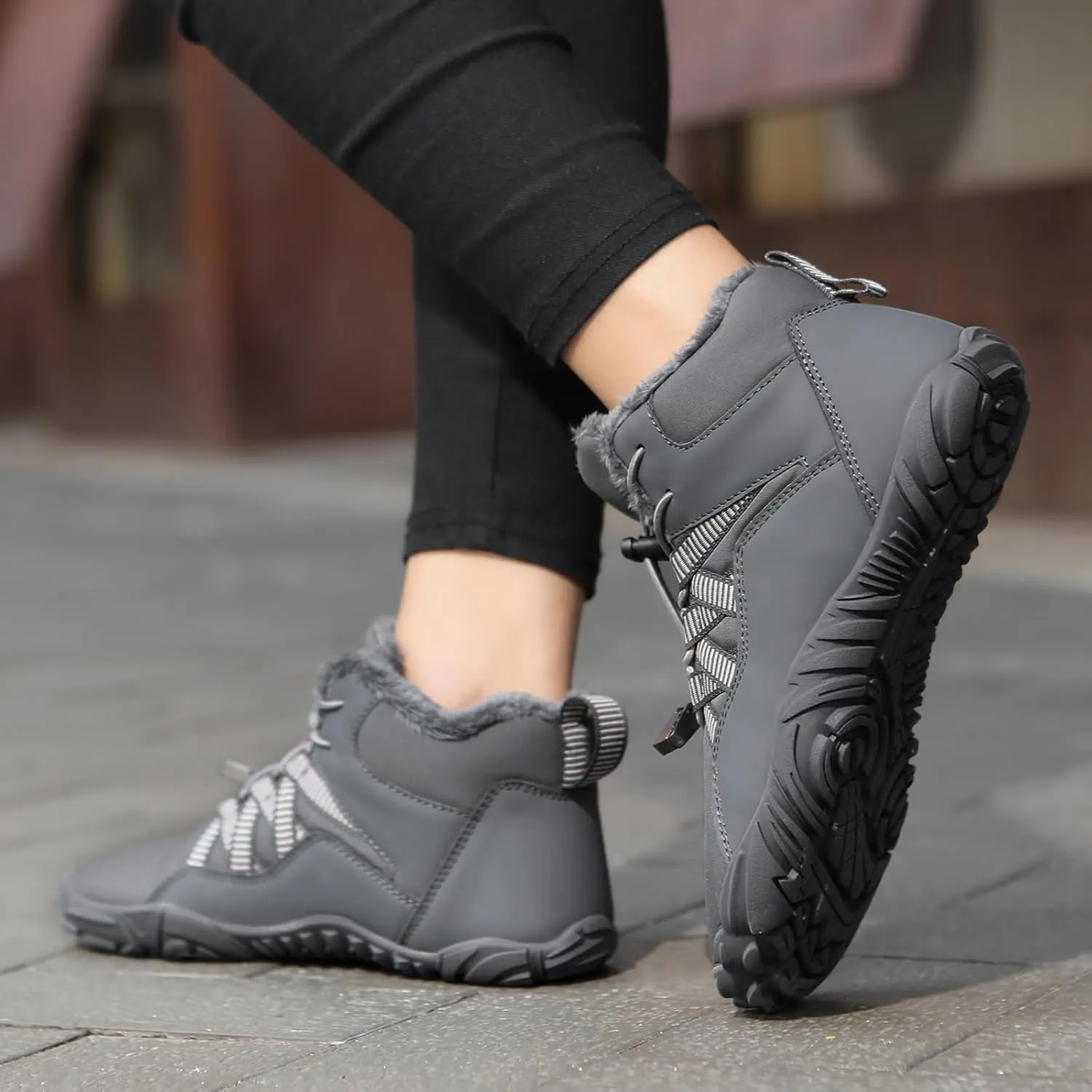 Snow Boots for Women&Men Winter Boots Barefoot Women's Men's Warm Faux Fur Lined Waterproof Snow Sneakers Wide Toe Box Zero Drop Ankle Booties Slip On Minimalist Barefoot Winter Casual Shoes