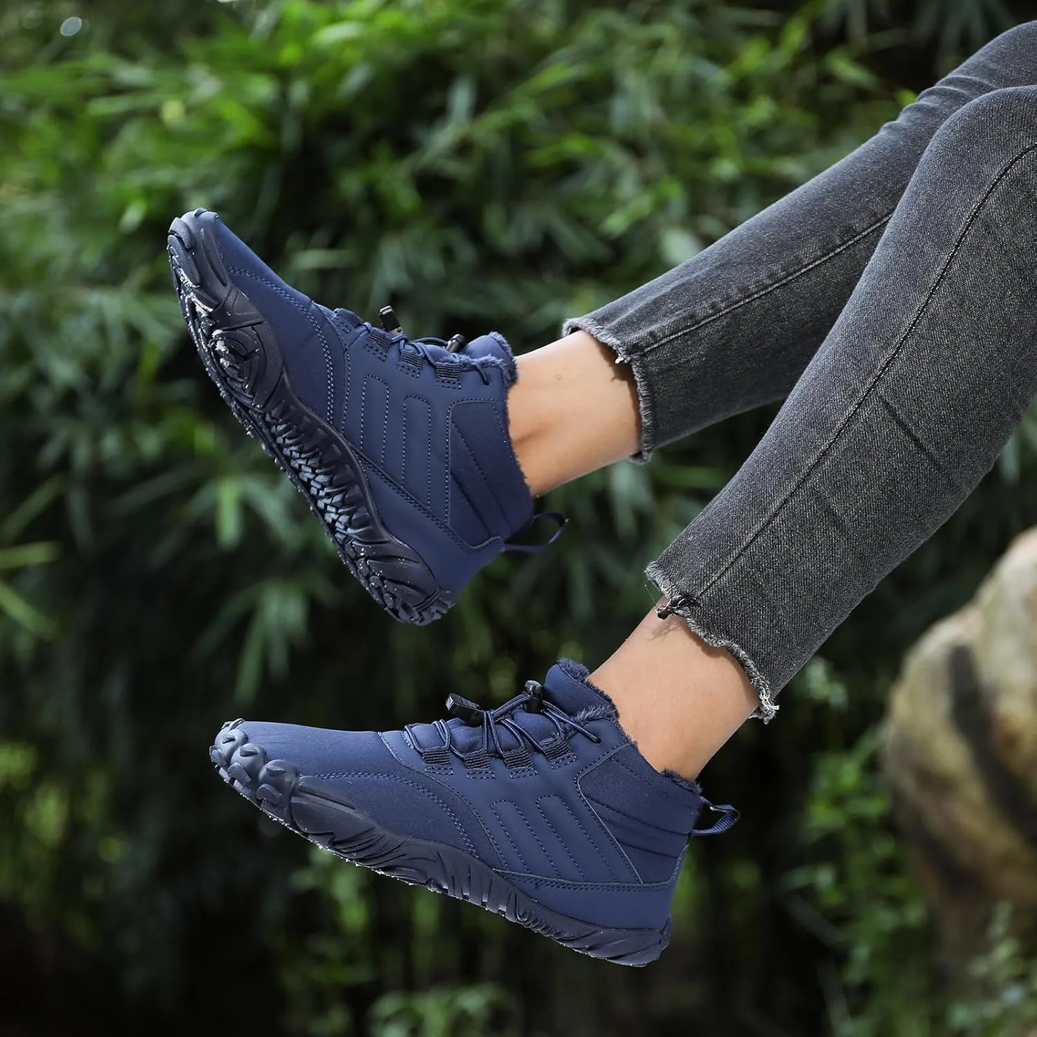 Snow Boots for Women&Men Winter Boots Barefoot Women's Men's Warm Faux Fur Lined Waterproof Snow Sneakers Wide Toe Box Zero Drop Ankle Booties Slip On Minimalist Barefoot Winter Casual Shoes