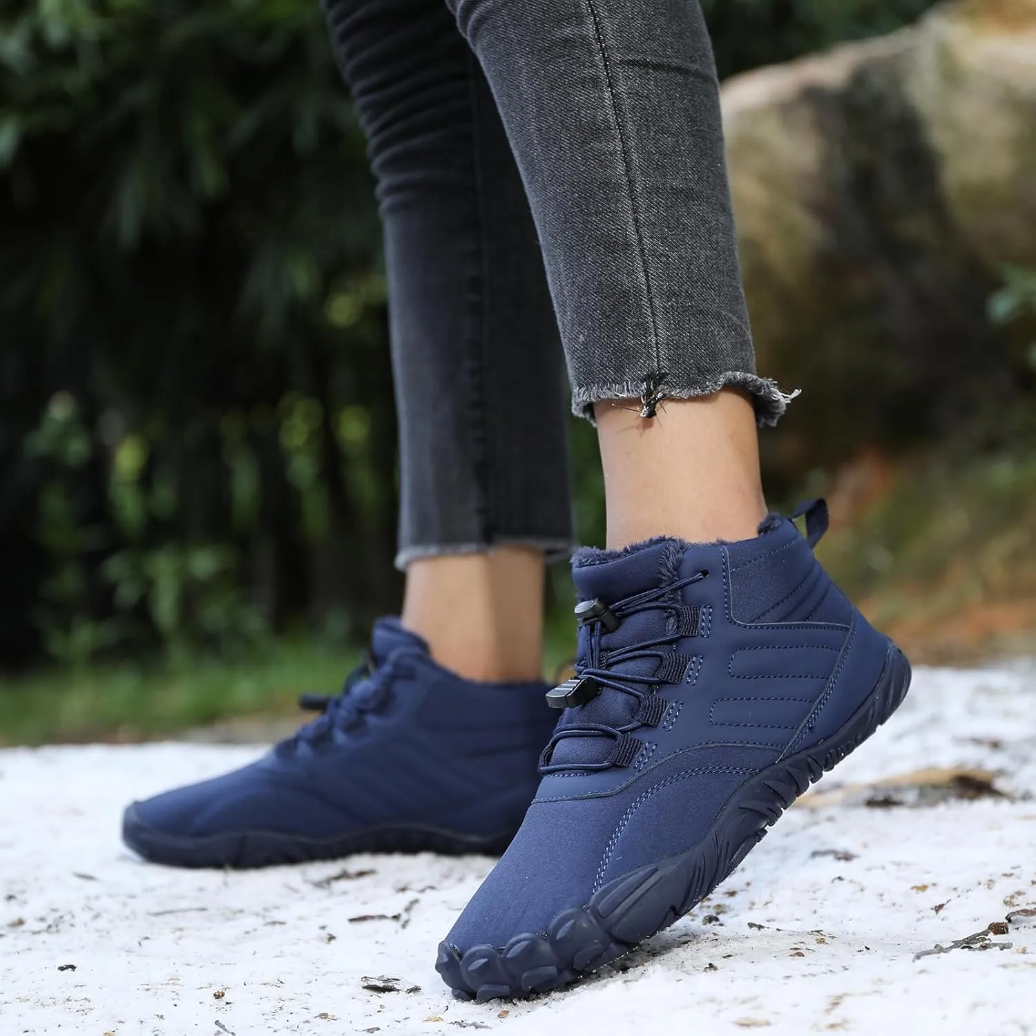Snow Boots for Women&Men Winter Boots Barefoot Women's Men's Warm Faux Fur Lined Waterproof Snow Sneakers Wide Toe Box Zero Drop Ankle Booties Slip On Minimalist Barefoot Winter Casual Shoes