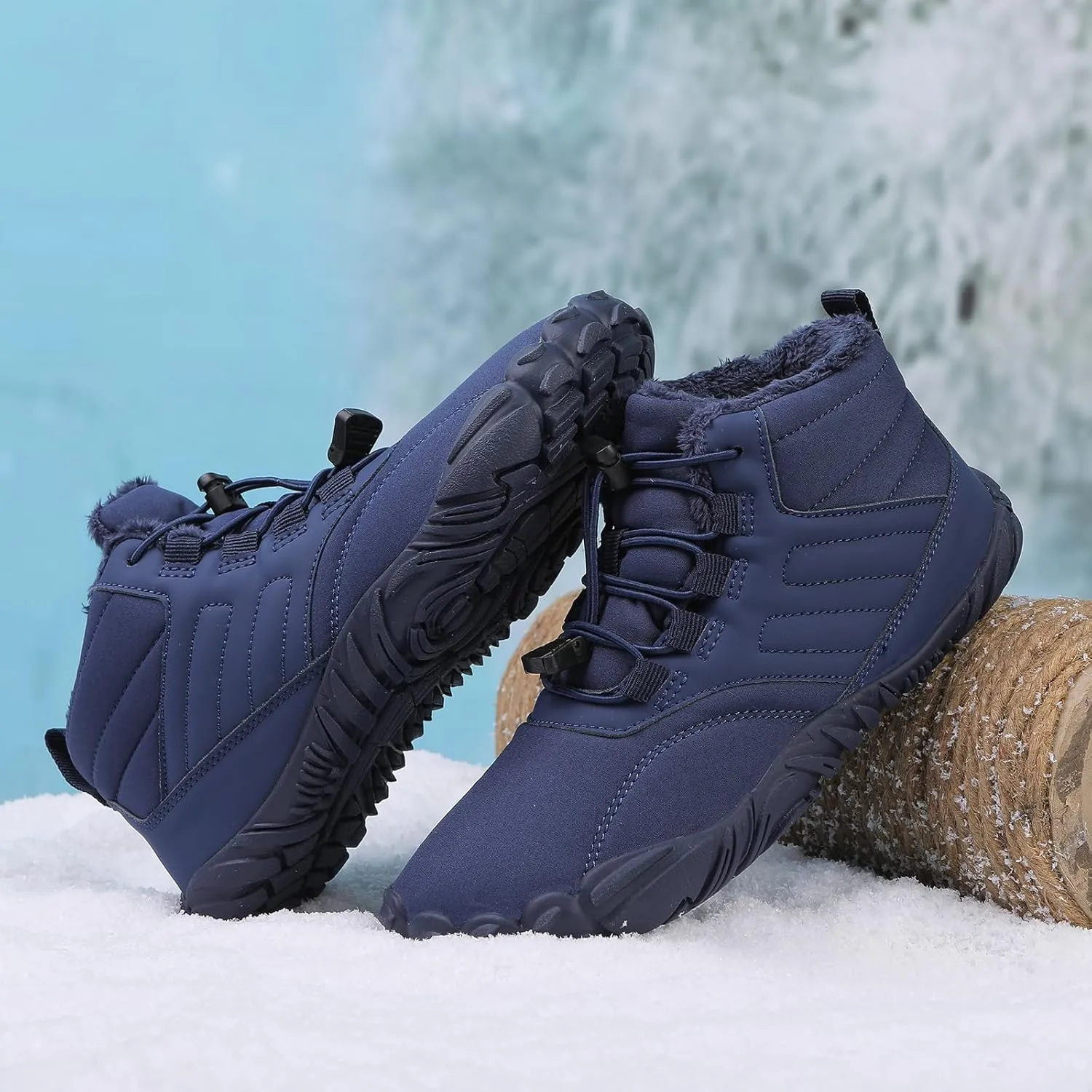 Snow Boots for Women&Men Winter Boots Barefoot Women's Men's Warm Faux Fur Lined Waterproof Snow Sneakers Wide Toe Box Zero Drop Ankle Booties Slip On Minimalist Barefoot Winter Casual Shoes