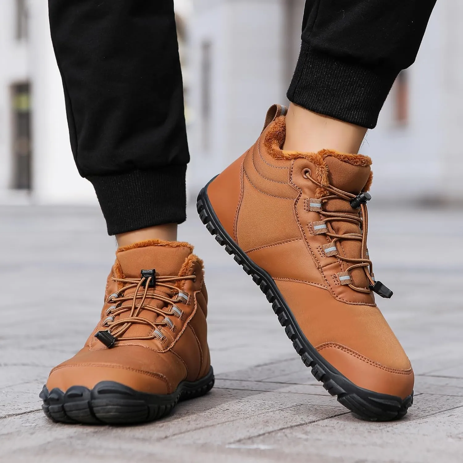 Snow Boots for Women&Men Winter Boots Barefoot Women's Men's Warm Faux Fur Lined Waterproof Snow Sneakers Wide Toe Box Zero Drop Ankle Booties Slip On Minimalist Barefoot Winter Casual Shoes