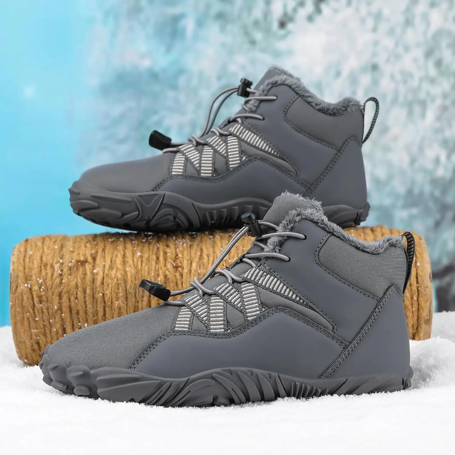 Snow Boots for Women&Men Winter Boots Barefoot Women's Men's Warm Faux Fur Lined Waterproof Snow Sneakers Wide Toe Box Zero Drop Ankle Booties Slip On Minimalist Barefoot Winter Casual Shoes