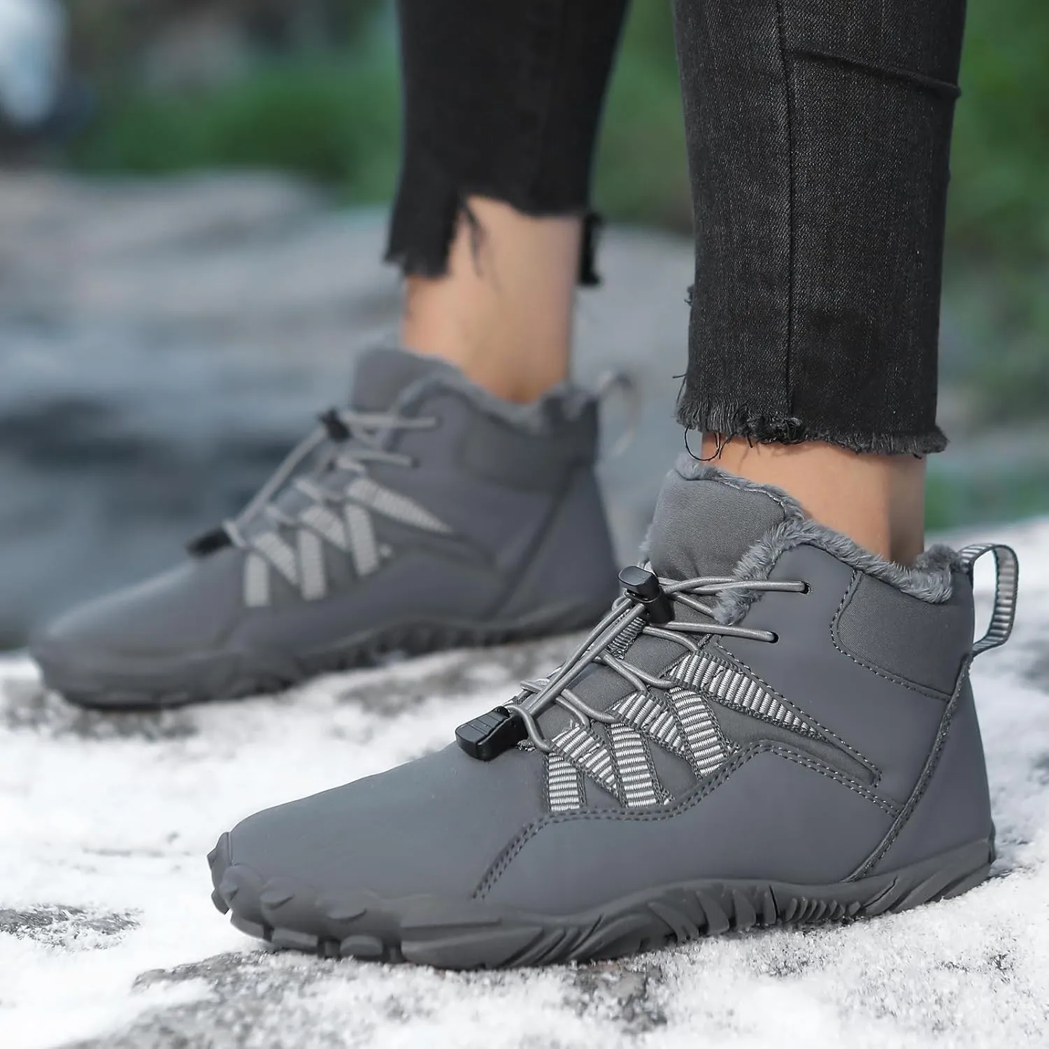 Snow Boots for Women&Men Winter Boots Barefoot Women's Men's Warm Faux Fur Lined Waterproof Snow Sneakers Wide Toe Box Zero Drop Ankle Booties Slip On Minimalist Barefoot Winter Casual Shoes