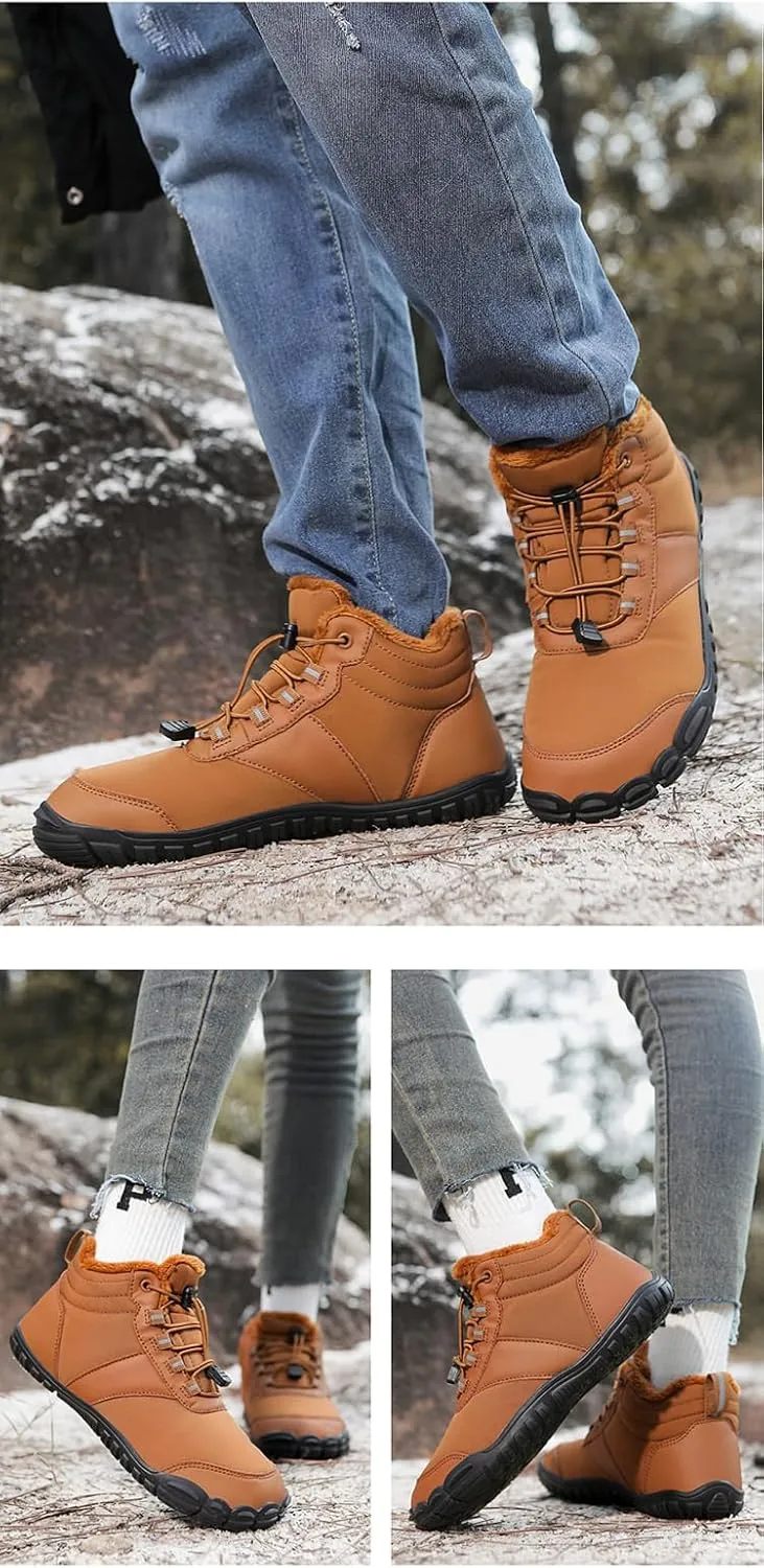 Snow Boots for Women&Men Winter Boots Barefoot Women's Men's Warm Faux Fur Lined Waterproof Snow Sneakers Wide Toe Box Zero Drop Ankle Booties Slip On Minimalist Barefoot Winter Casual Shoes