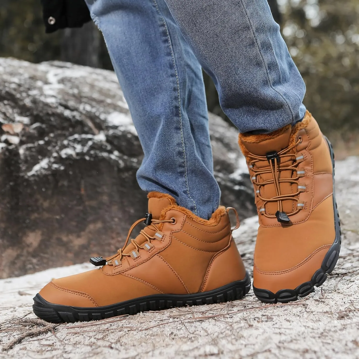 Snow Boots for Women&Men Winter Boots Barefoot Women's Men's Warm Faux Fur Lined Waterproof Snow Sneakers Wide Toe Box Zero Drop Ankle Booties Slip On Minimalist Barefoot Winter Casual Shoes