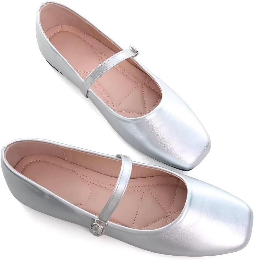 Stunner Women's Mary Jane Flats Fashion Round Toe Ballet Flats Comfort Slip On Flats Buckle Strap Dress Flats