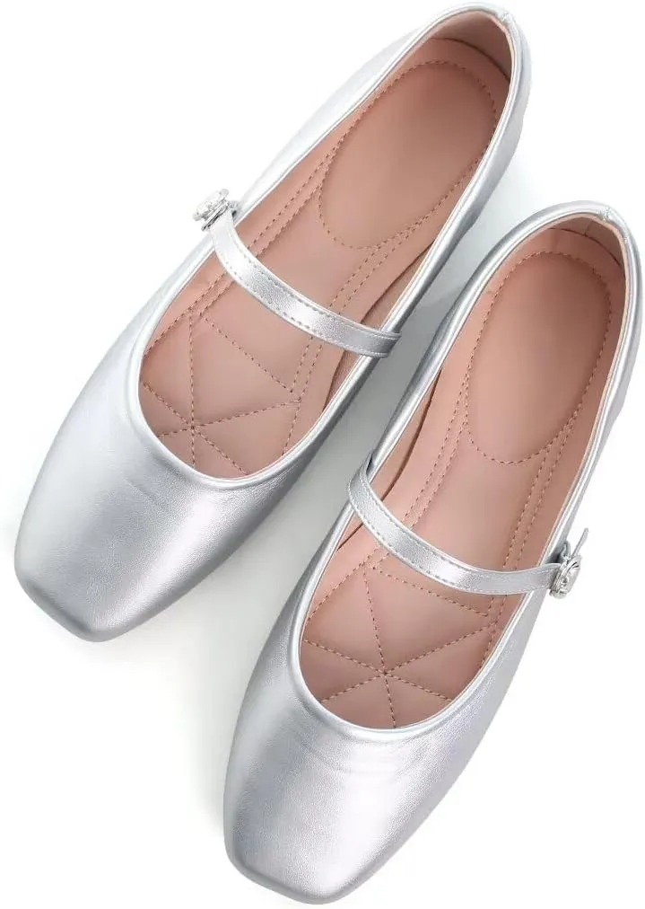 Stunner Women's Mary Jane Flats Fashion Round Toe Ballet Flats Comfort Slip On Flats Buckle Strap Dress Flats