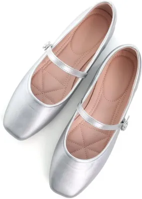 Stunner Women's Mary Jane Flats Fashion Round Toe Ballet Flats Comfort Slip On Flats Buckle Strap Dress Flats