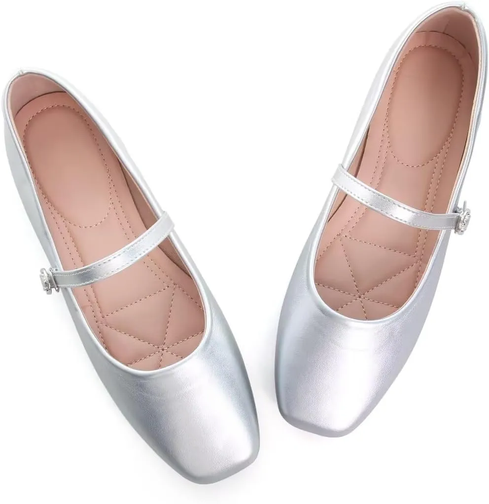 Stunner Women's Mary Jane Flats Fashion Round Toe Ballet Flats Comfort Slip On Flats Buckle Strap Dress Flats