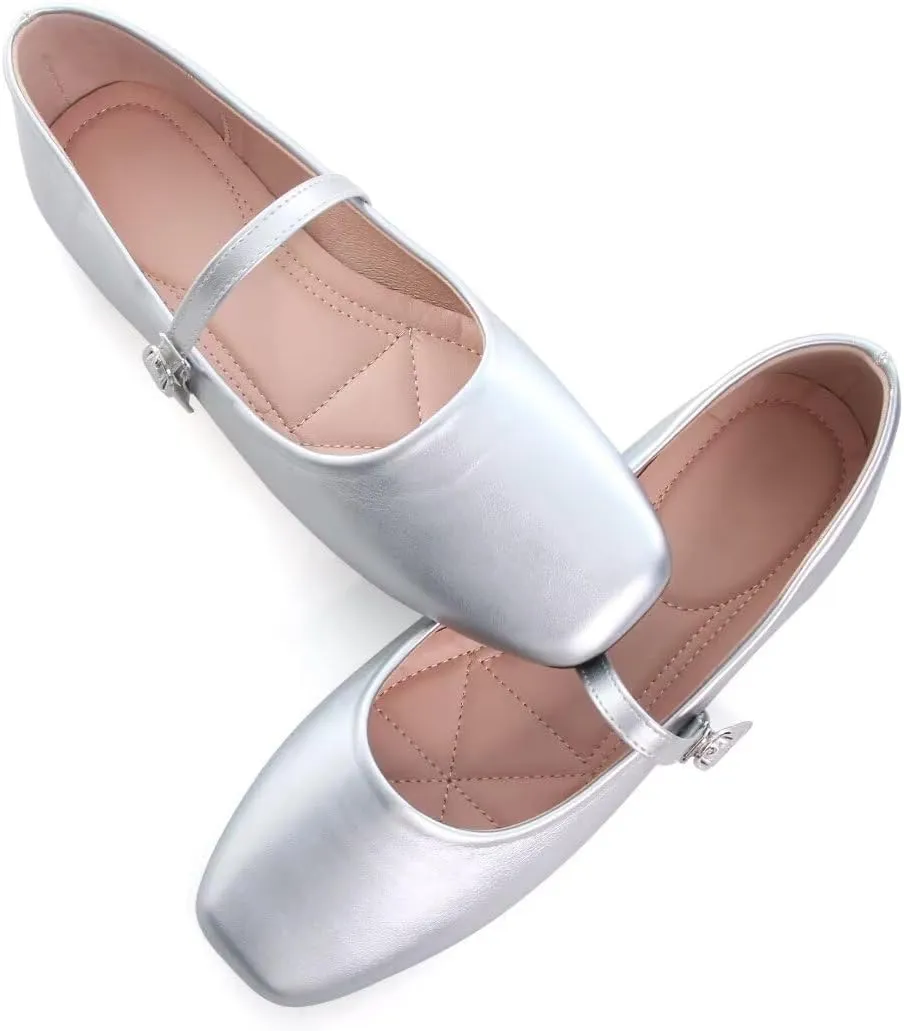 Stunner Women's Mary Jane Flats Fashion Round Toe Ballet Flats Comfort Slip On Flats Buckle Strap Dress Flats
