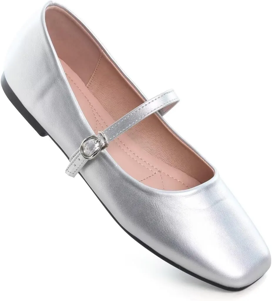 Stunner Women's Mary Jane Flats Fashion Round Toe Ballet Flats Comfort Slip On Flats Buckle Strap Dress Flats