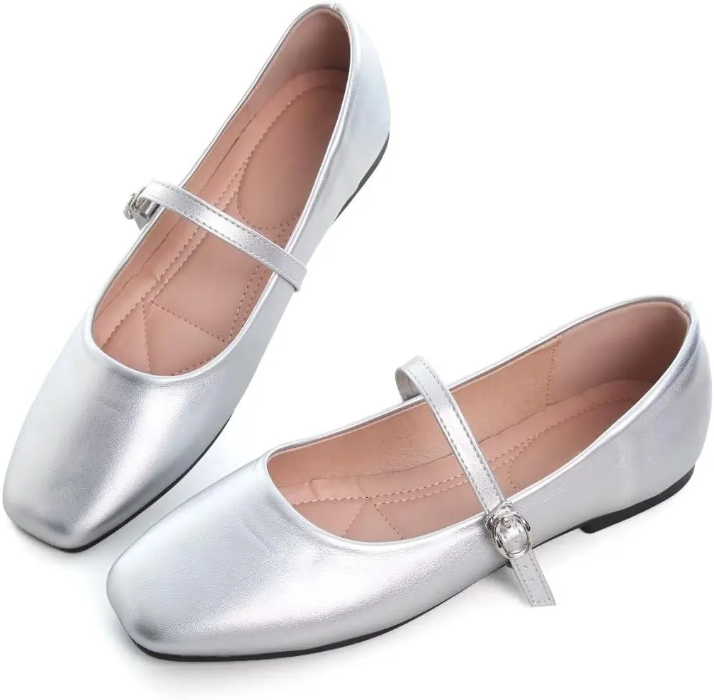 Stunner Women's Mary Jane Flats Fashion Round Toe Ballet Flats Comfort Slip On Flats Buckle Strap Dress Flats
