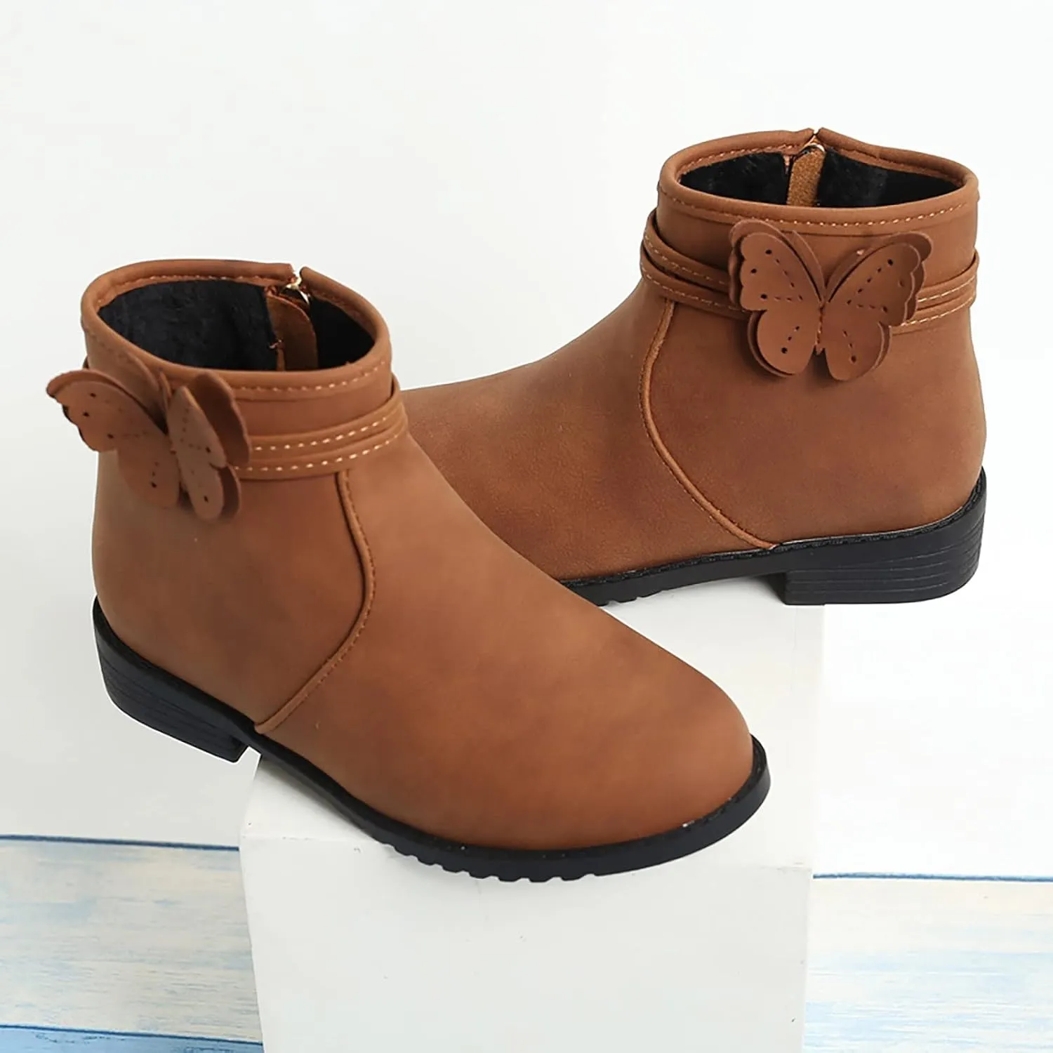 Toddlers Boots Girls Butterfly Zip Side Boots Western Boots Kids Ankle Boots Girls Infant First Walking Warm Shoes