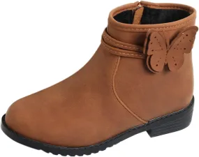 Toddlers Boots Girls Butterfly Zip Side Boots Western Boots Kids Ankle Boots Girls Infant First Walking Warm Shoes