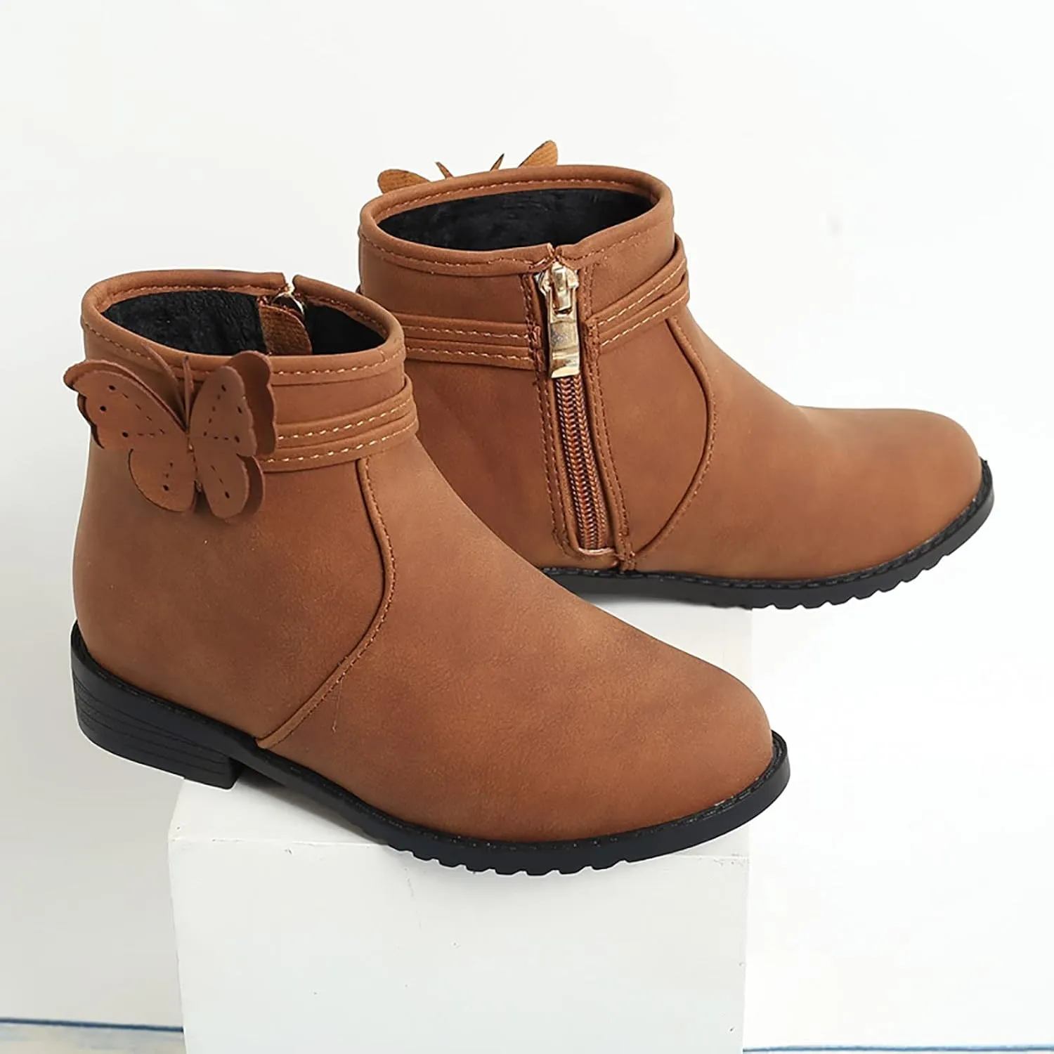 Toddlers Boots Girls Butterfly Zip Side Boots Western Boots Kids Ankle Boots Girls Infant First Walking Warm Shoes