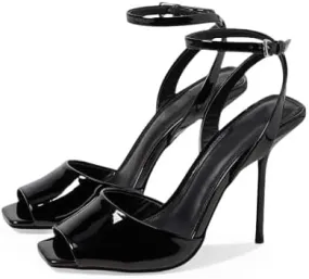 Vertundy Womens Peep Toe High Heels Square Toe Lace Up Stiletto High Heeled Sandals
