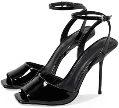 Vertundy Womens Peep Toe High Heels Square Toe Lace Up Stiletto High Heeled Sandals