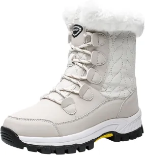 Winter Boots for Women Fur Lined Warm Snow Boots Waterproof Mid Calf Walking Boots Lace-Up Mid Calf Booties